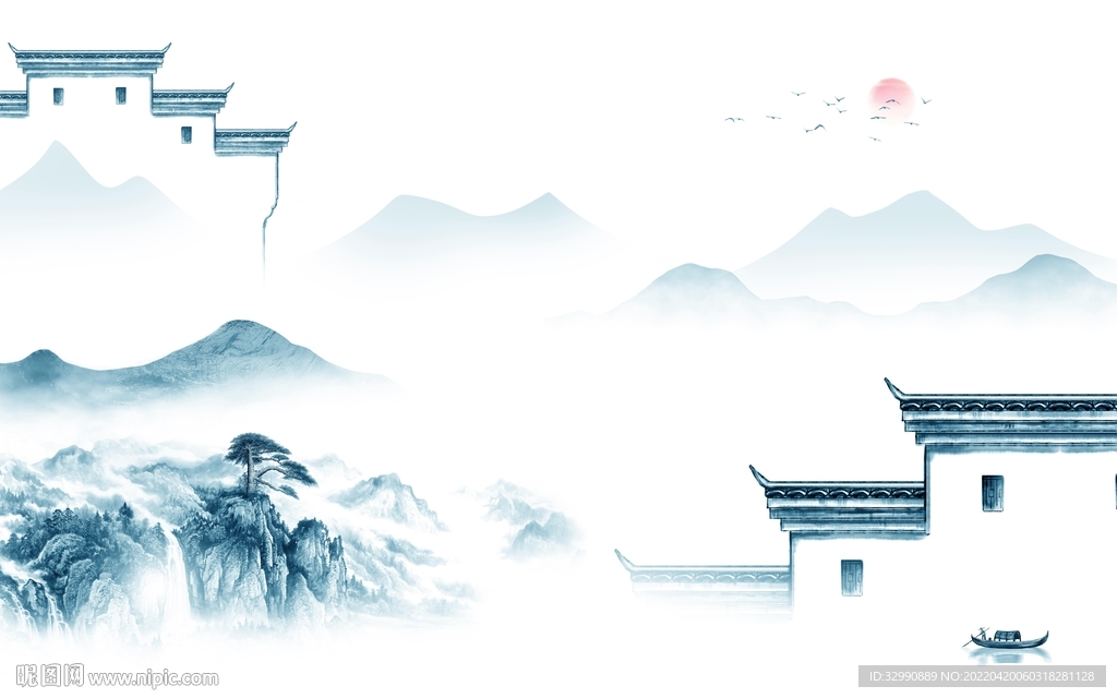 徽派高端客厅山水 TIF分层