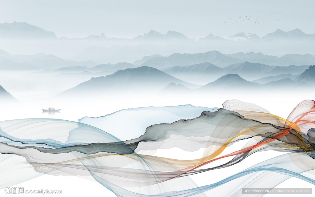 新中式高端客厅山水 TIF分层