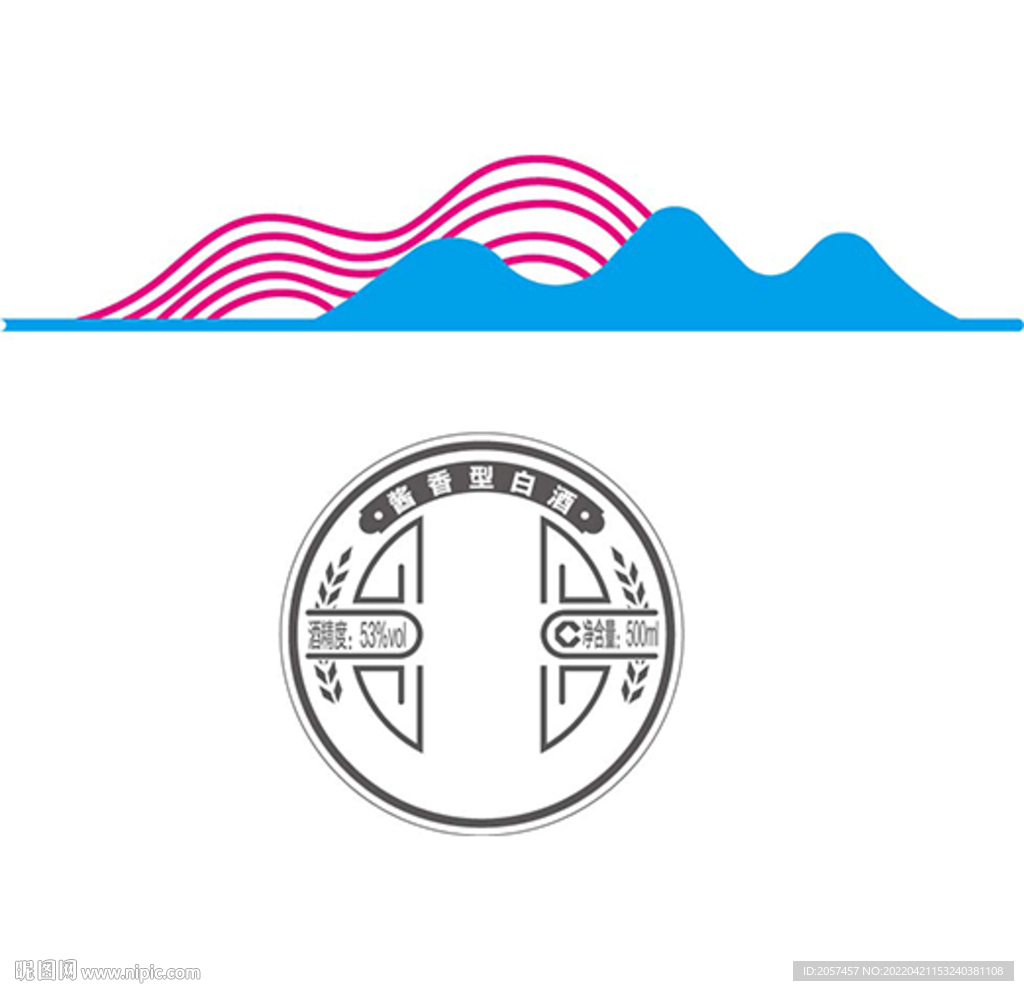 写意山 圆标 麦穗 花纹 