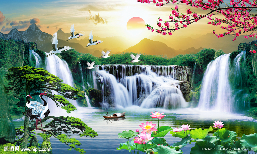 迎客松山水画