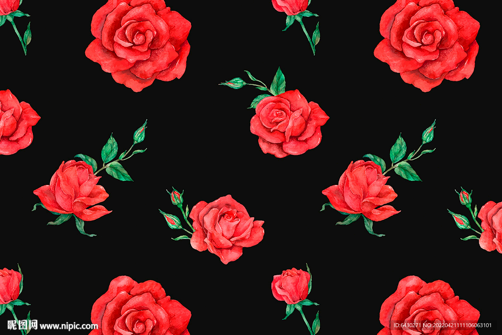 黑底红玫瑰印花循环图