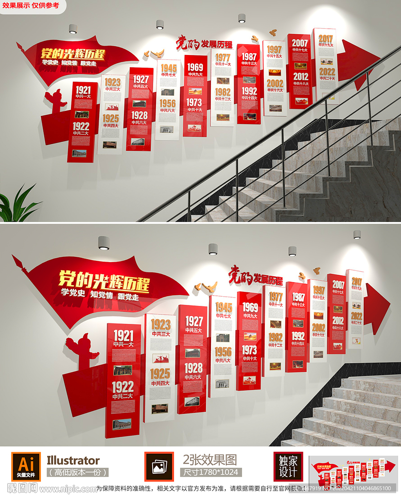 党的历程楼梯文化墙