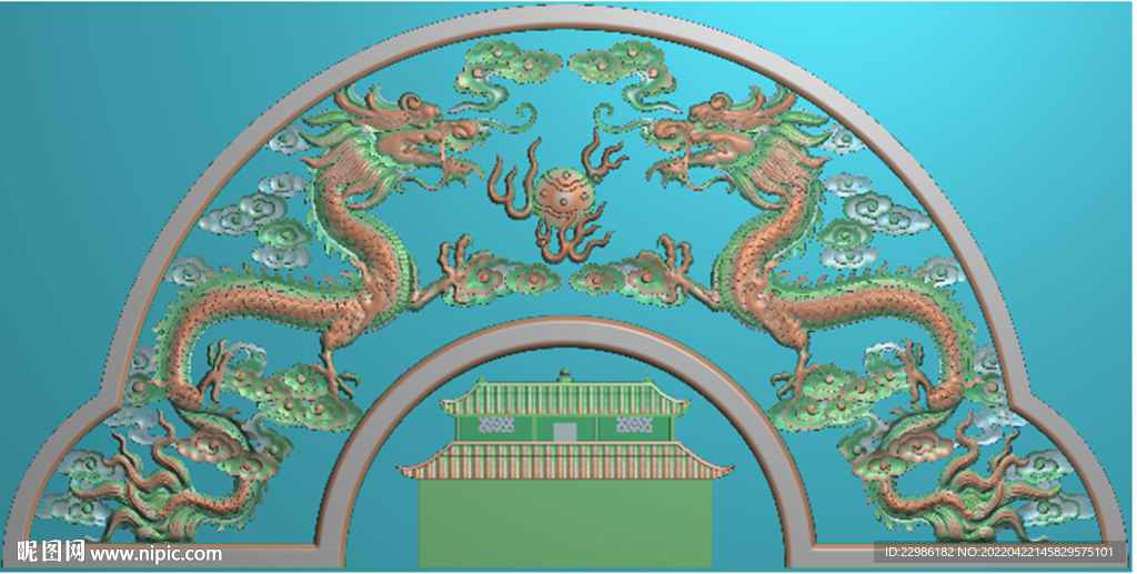 双龙戏珠墓碑帽头精雕图