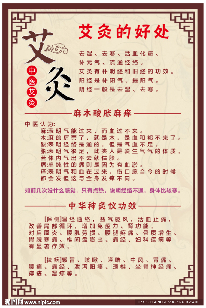 艾灸的好处KT板宣传海报