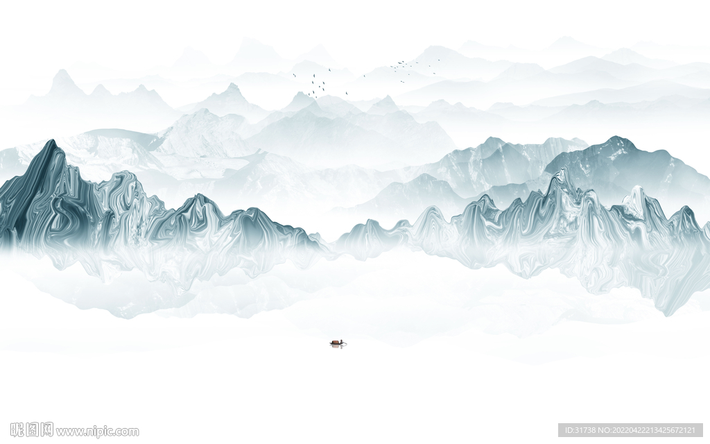 简约客厅新中式山水电视背景墙