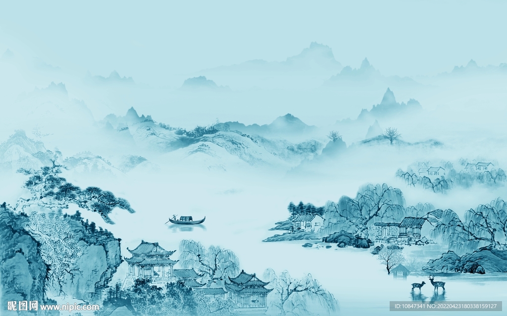 水墨高清画山水 TIF分层图