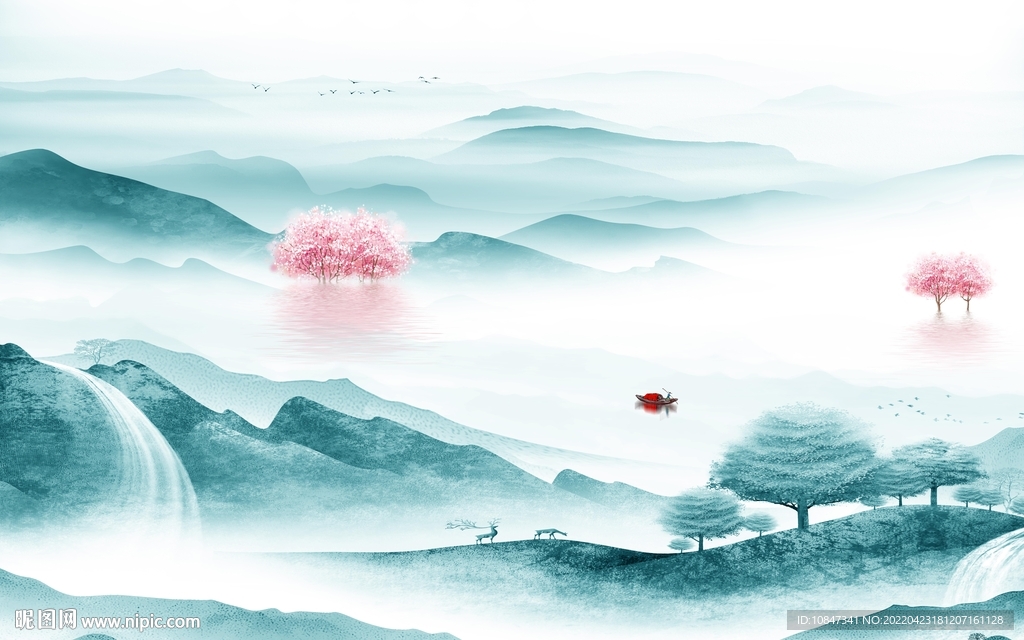 中国风高清画山水 TIF分层图