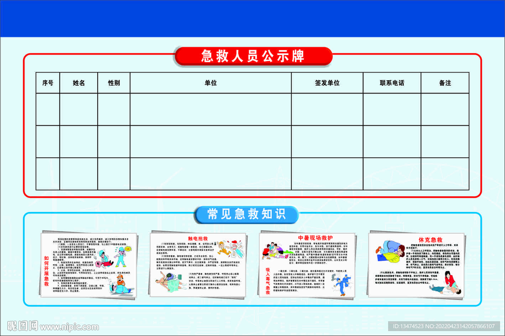 急救人员公示牌