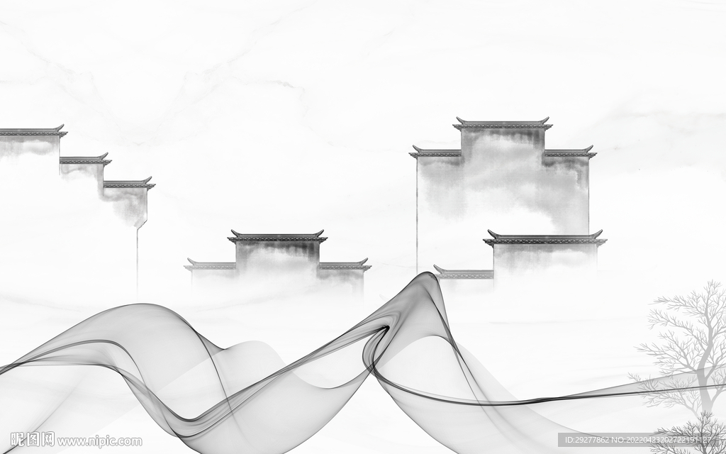 徽派 客厅山水背景 tif分层