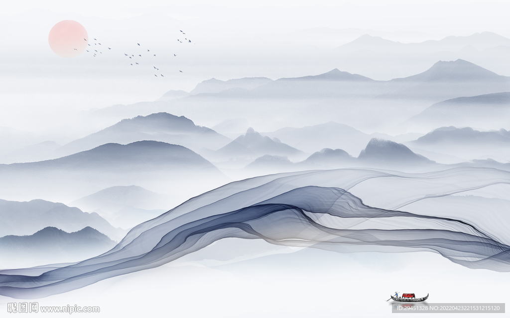 中国风意境客厅山水 tif分层