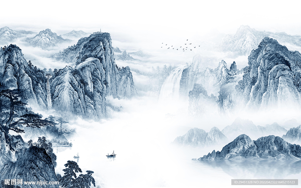 中式意境客厅山水 tif分层