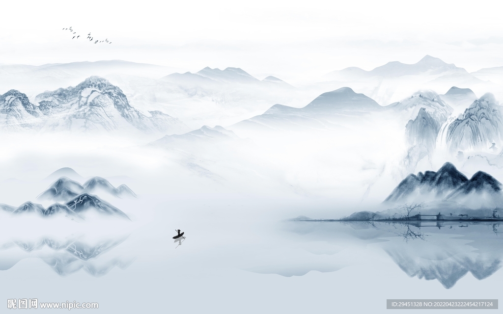 新中式意境客厅山水 tif分层