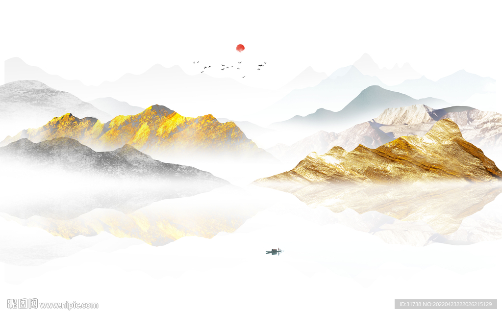 金箔水墨山水背景墙