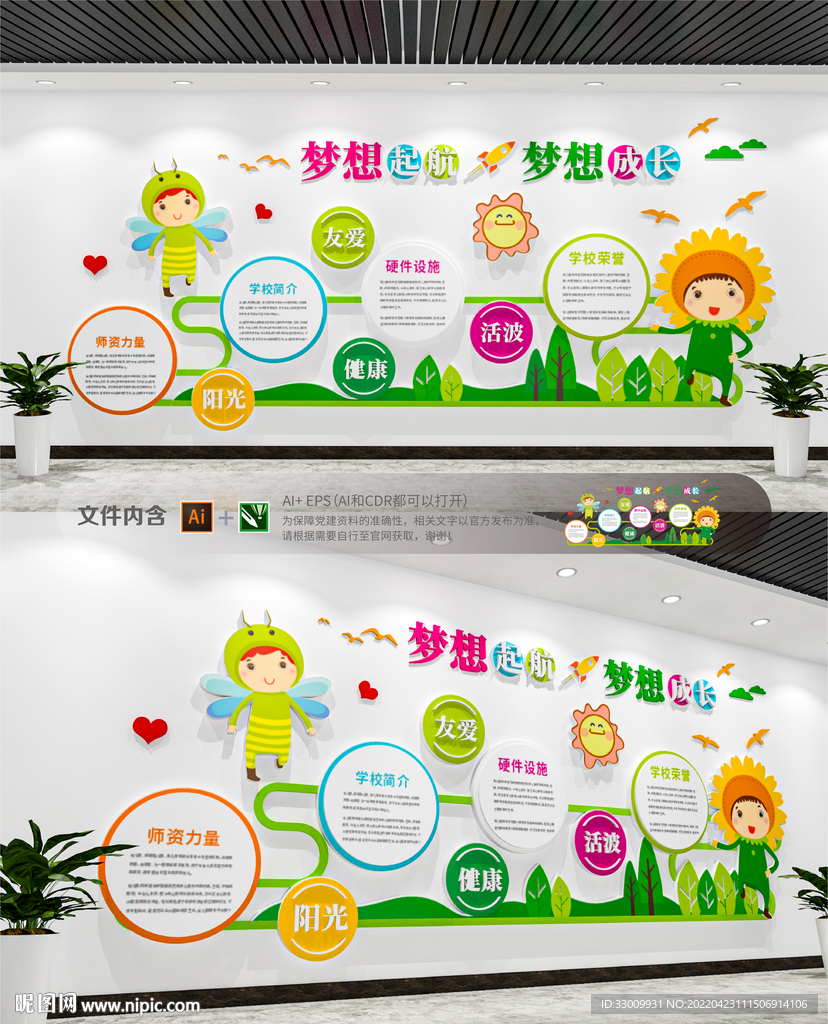 小清新幼儿园文化墙设计图