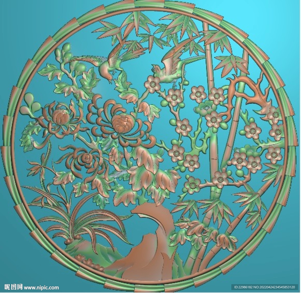 梅兰菊竹四季花圆挂屏