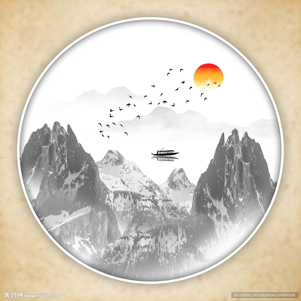 圆形水墨画  