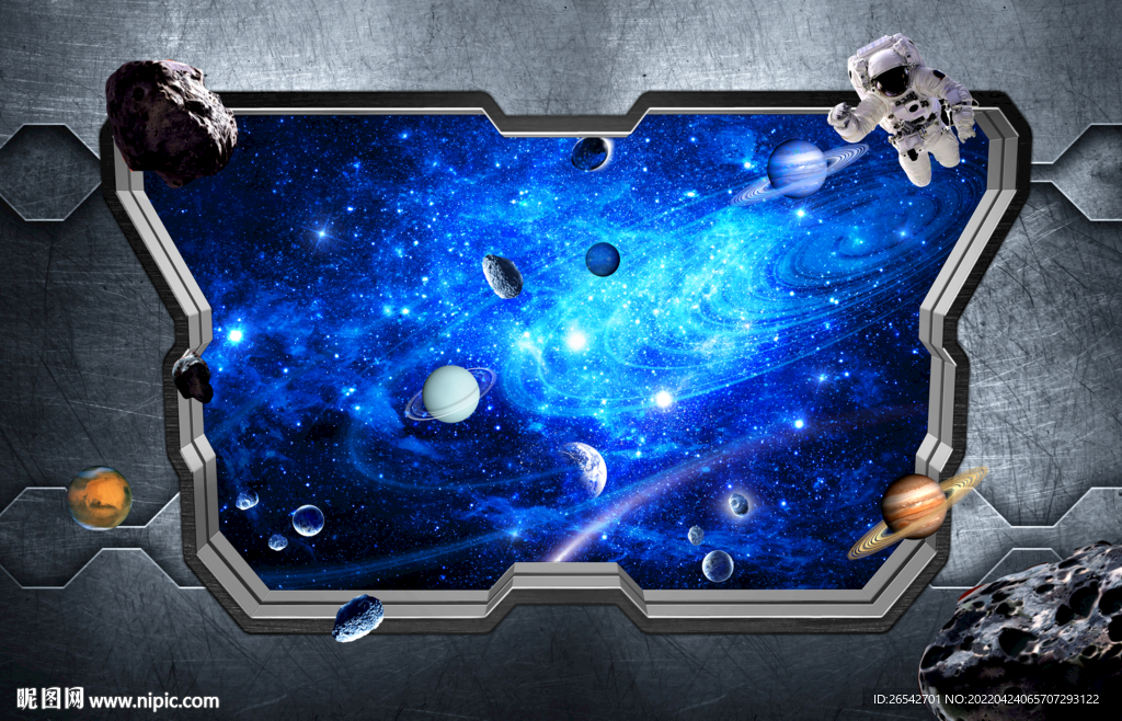 3D立体宇宙太空舱外星球背景墙