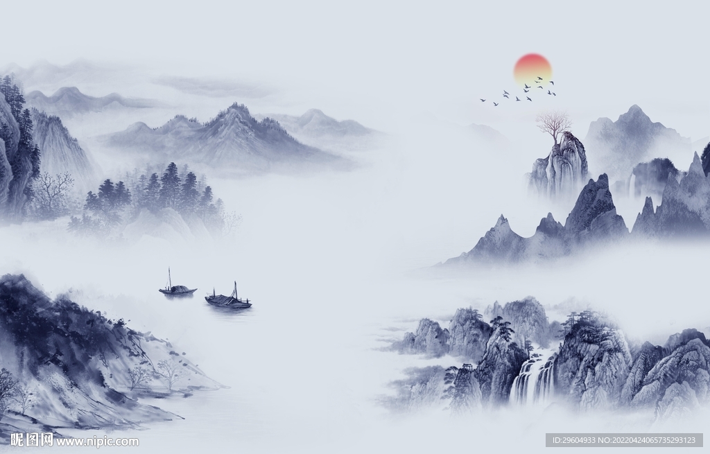 中国风客厅最新山水 TIF分层