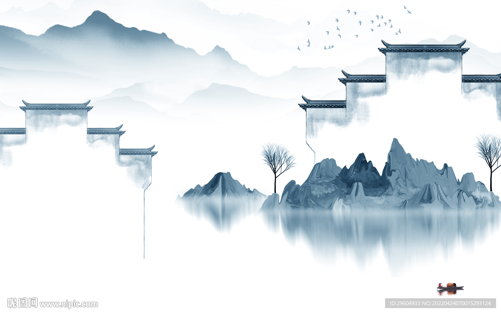 徽派 客厅最新山水 TIF分层