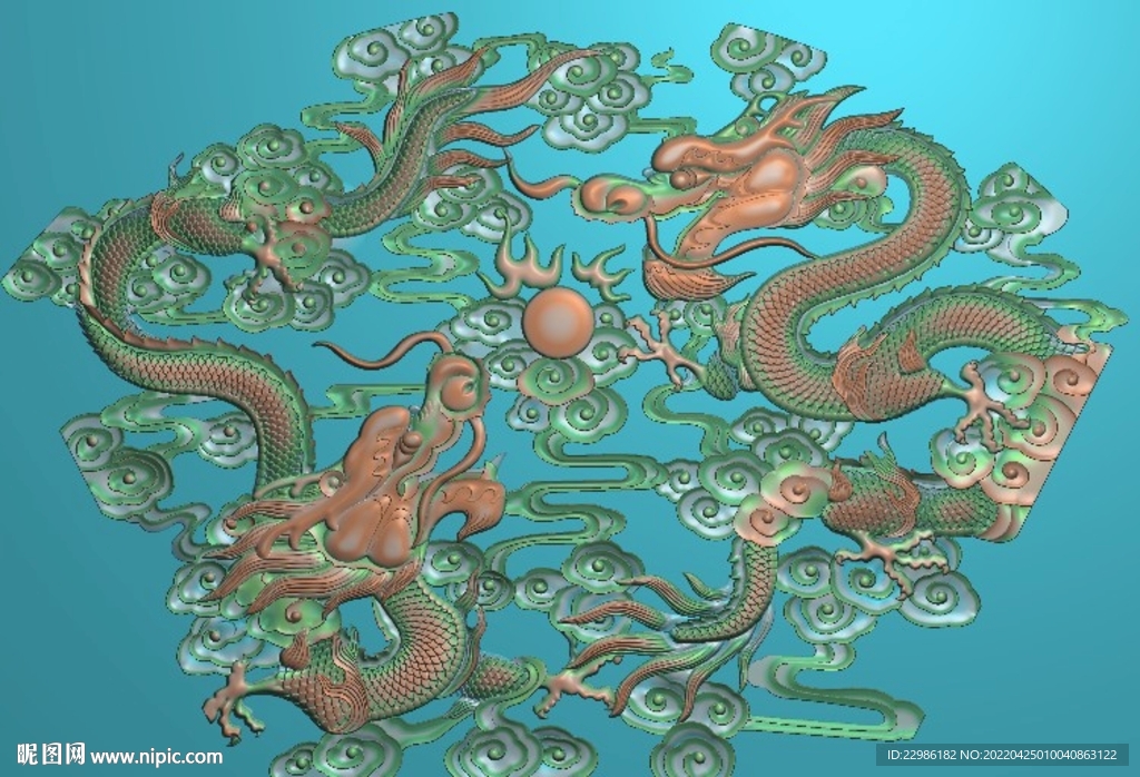 双龙戏珠扇形挂屏浮雕图云龙墙背