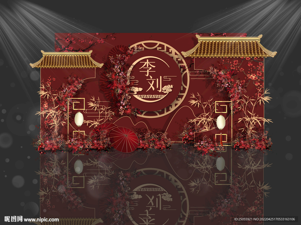 中式红色留影区主题婚礼效果图