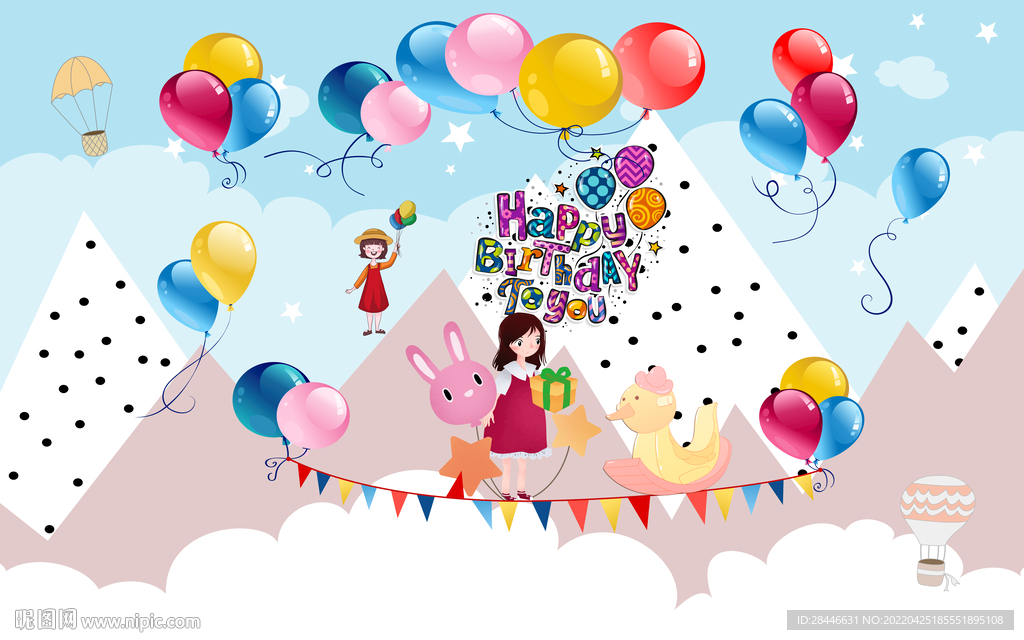 卡通手绘儿童房背景墙