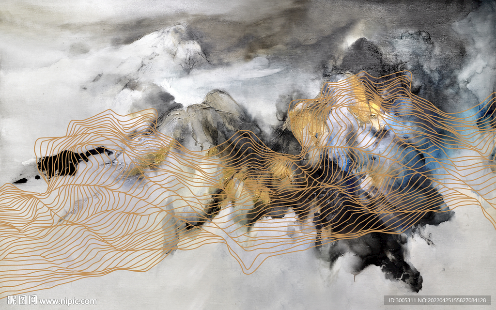 轻奢装饰画 水墨山水画 线条