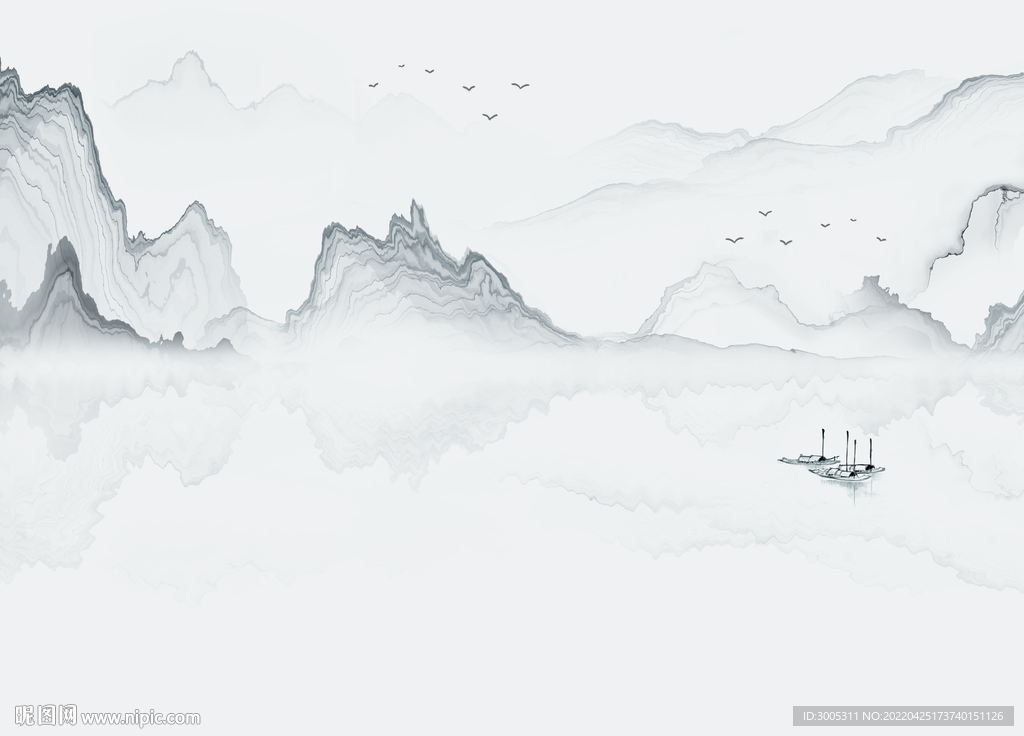 轻奢装饰画 水墨山水画 船