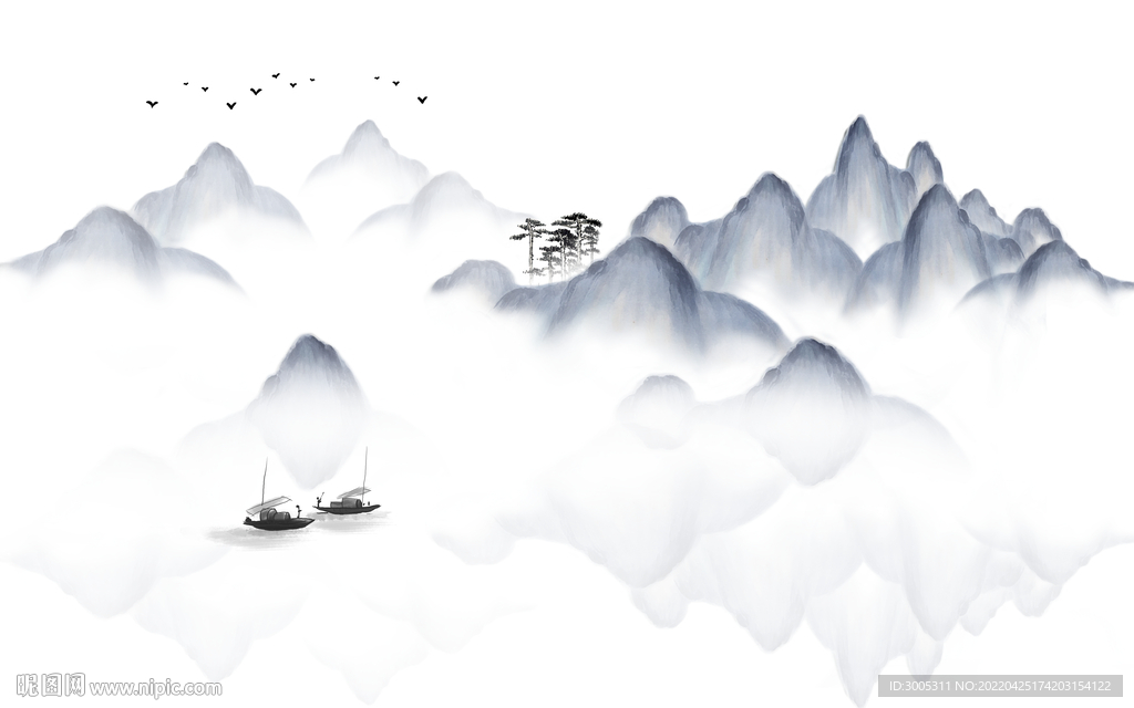 轻奢装饰画 水墨山水画 船
