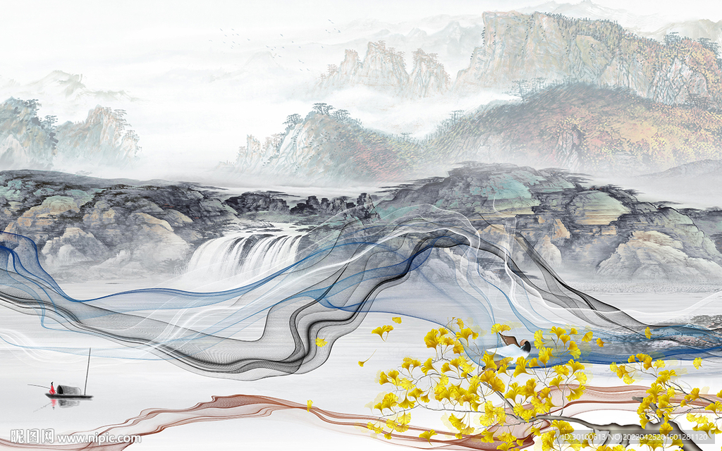 最新款山水墙画 tif分层