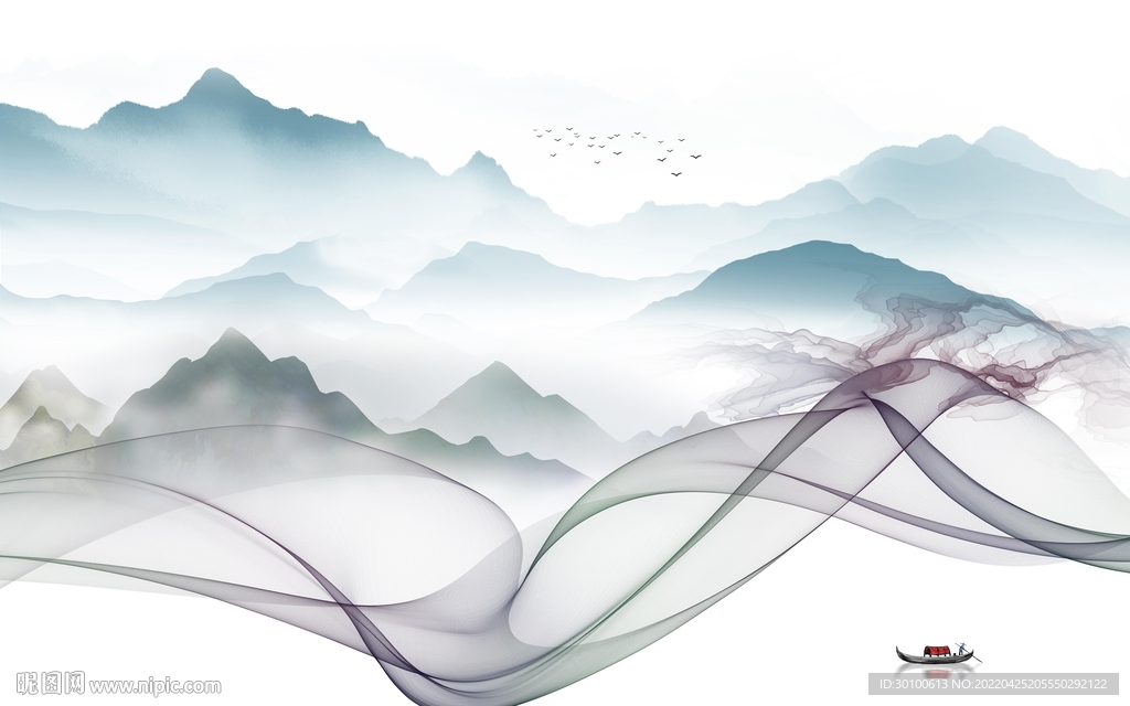 线条 新款山水墙画 tif分层
