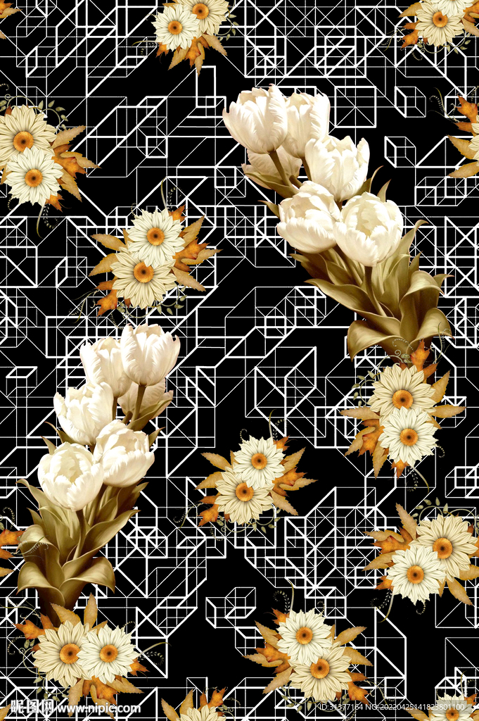 几何底花卉