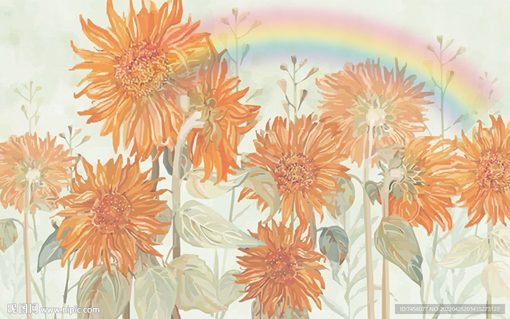 彩虹向日葵艺术背景墙