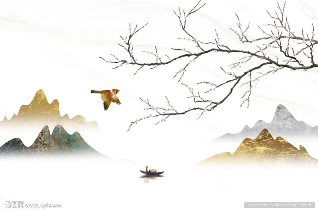 中式水墨山水花鸟背景墙