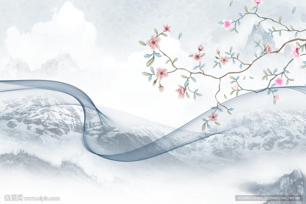 中式水墨山水花鸟背景墙