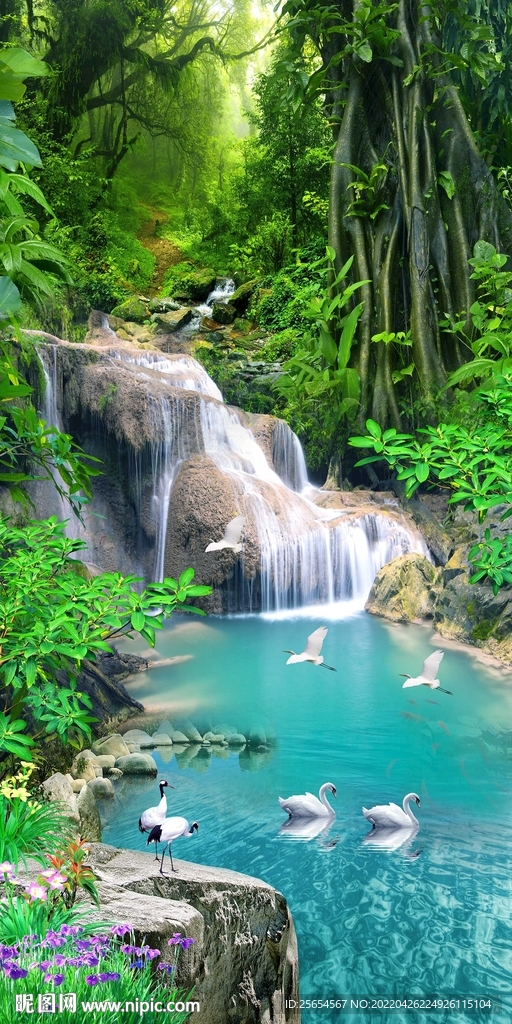 树林流水风光玄关