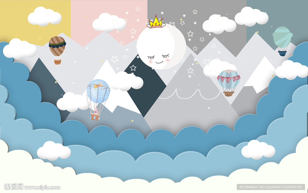 卡通手绘儿童房背景墙