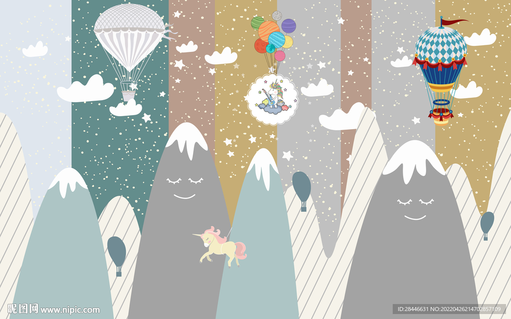 卡通手绘儿童房背景墙 