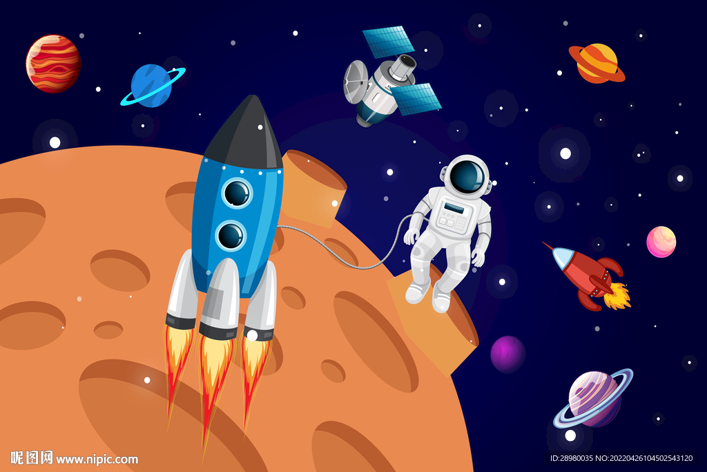 卡通星球宇航员背景墙