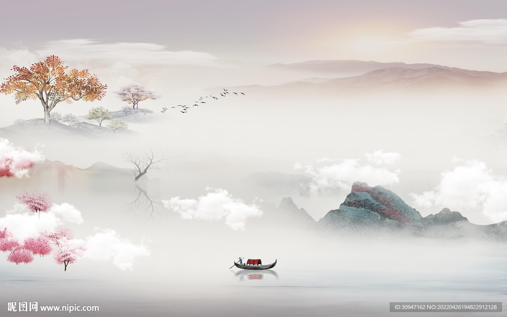 新中式客厅电视山水 TIF分层