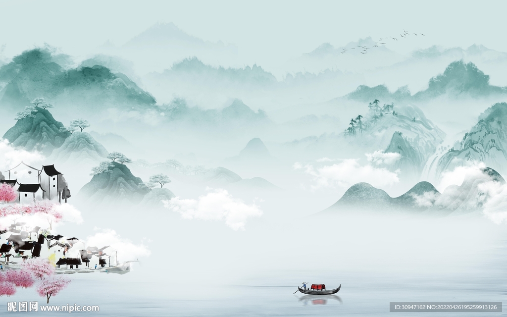 中式客厅电视山水 TIF分层