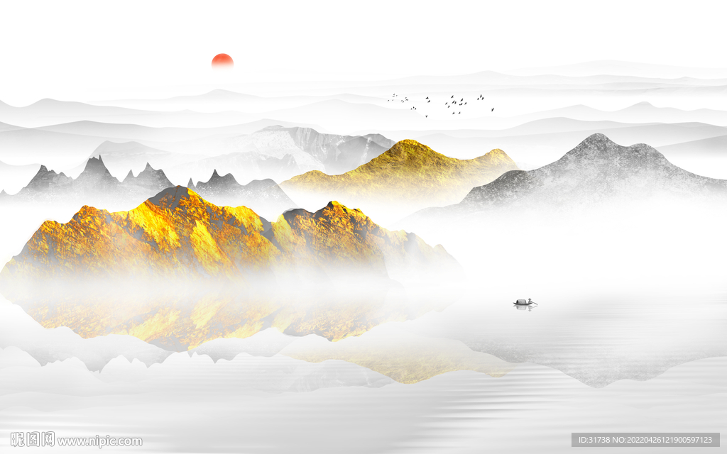 新中式水墨山水电视背景墙