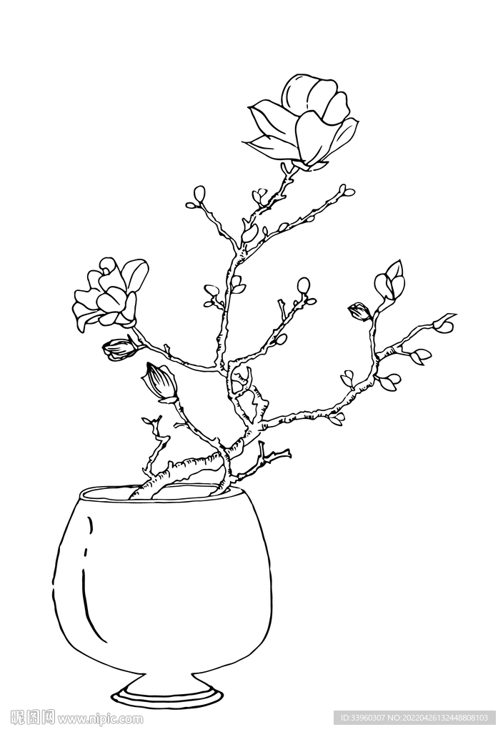 手绘插花矢量线稿
