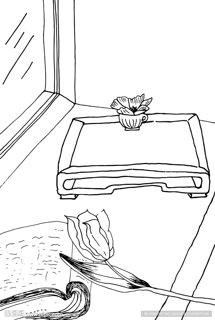 手绘窗台线稿图