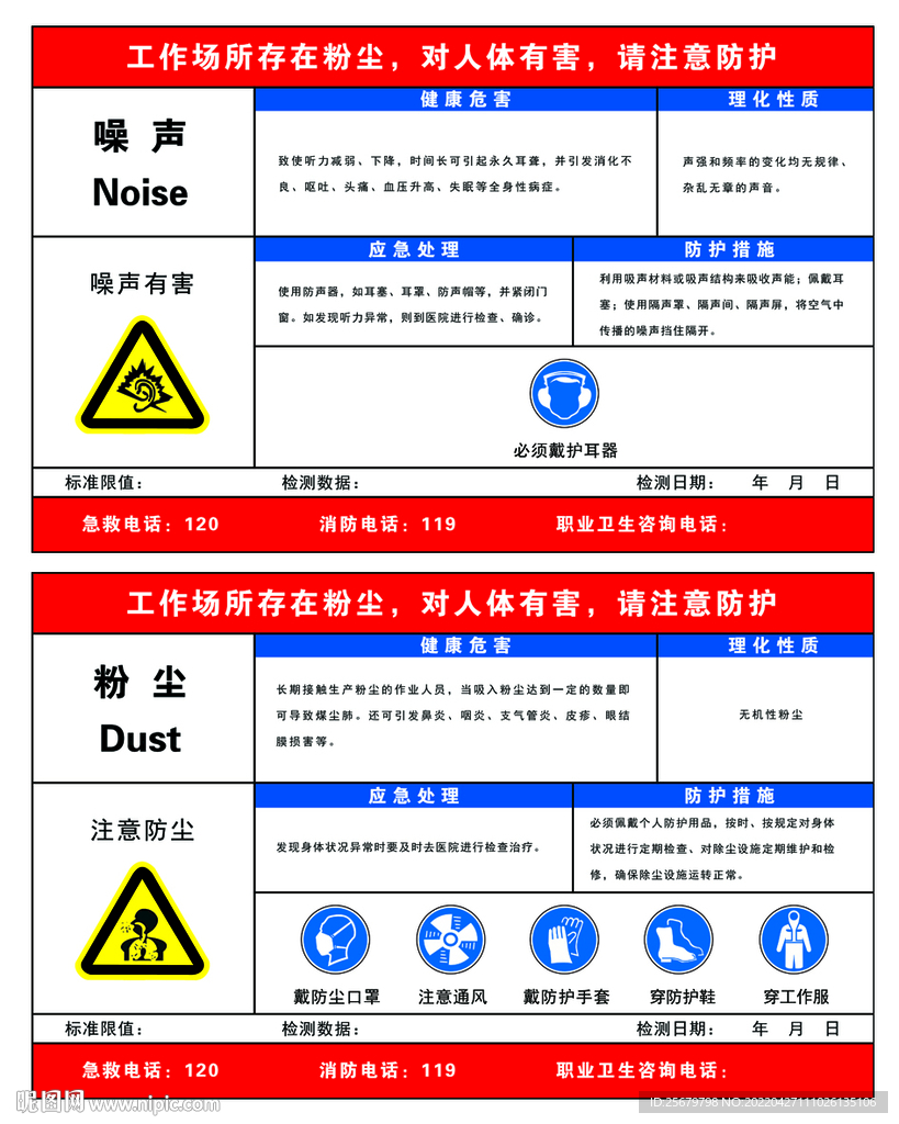 噪声粉尘职业健康安全风险公示牌