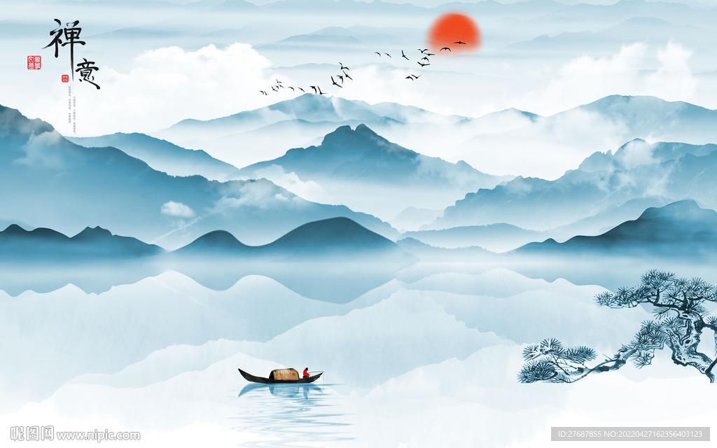 新中式山水背景墙