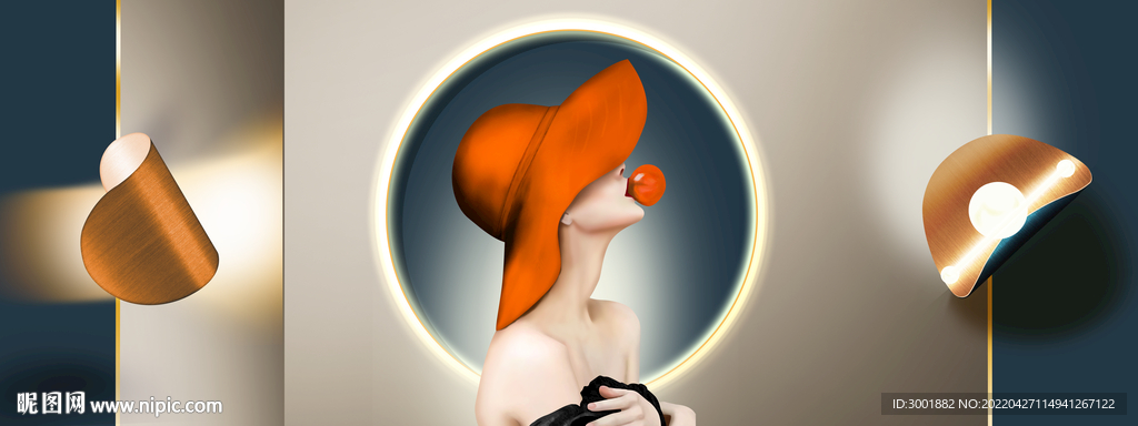 装饰画 三联画 光影画 美女