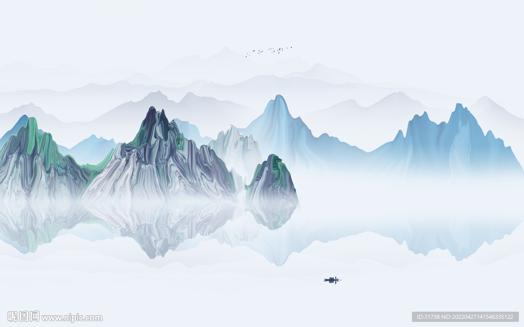 抽象水墨山水新中式背景墙