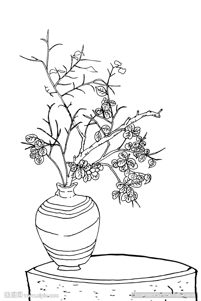 手绘插花矢量线稿素材