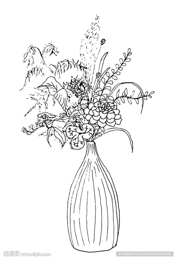 手绘插花艺术矢量线稿